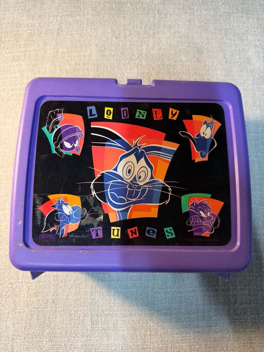 Vintage 1998 Looney Tunes Purple Plastic Lunch Box by Thermos